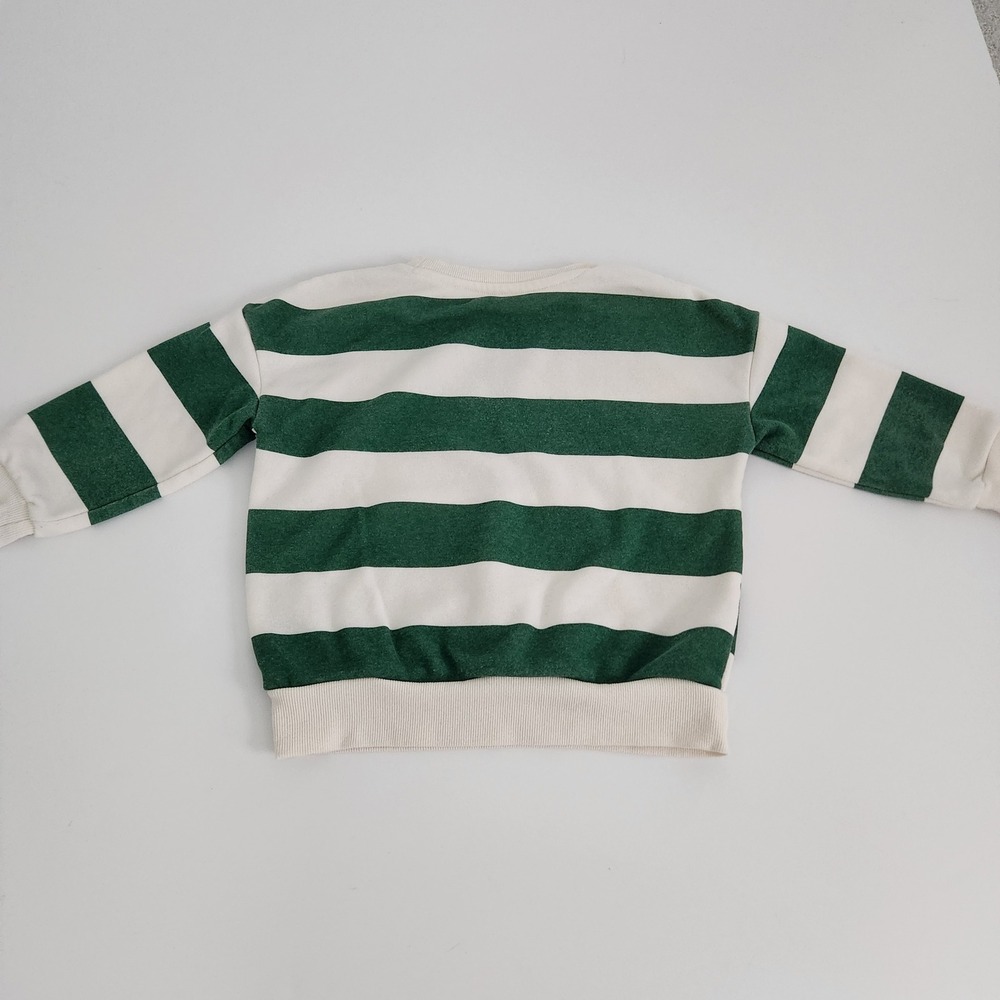 Disney Mickey Mouse Striped Green Cream Sweatshirt Kids‎ 4T Kangaroo Pocket - Picture 4 of 5